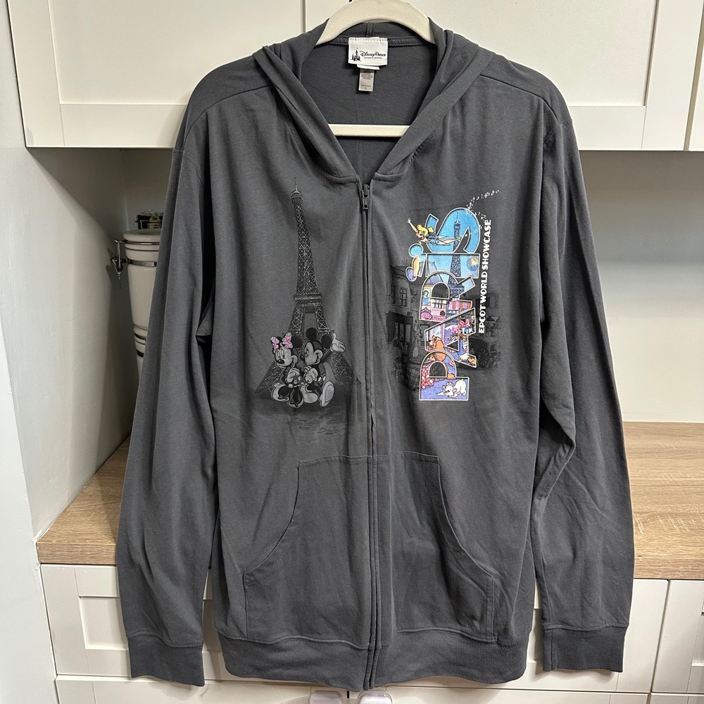 Disney Parks EPCOT Zip Hoodie L World Showcase France Mickey Minnie Lightweight